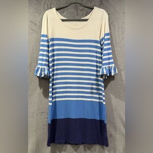 Lilly Pulitzer Sophie Nautical Blue Stripe 3/4 Ruffle Sleeve Dress Women’s M